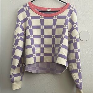Anthropologie Purple and Cream Checkered Sweater Cropped